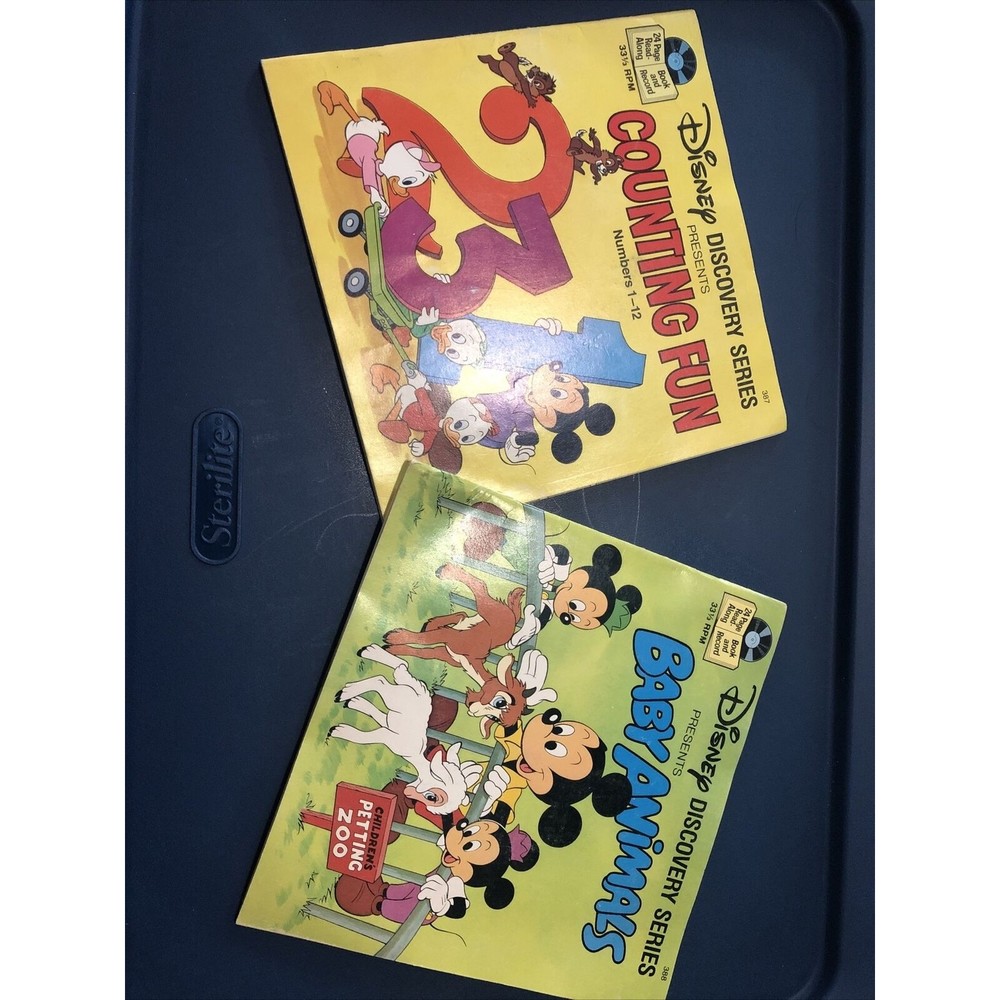 2 Disney Discovery Series Book & Record Baby Animals & Counting Fun 387-388